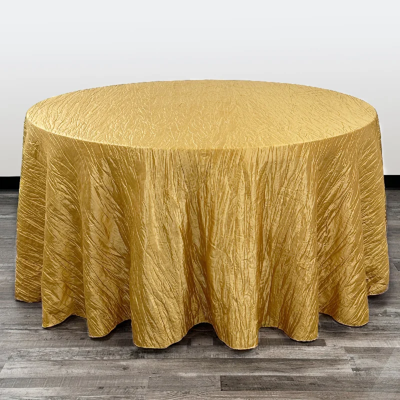 132 inch Crinkle Taffeta Round Tablecloth Gold