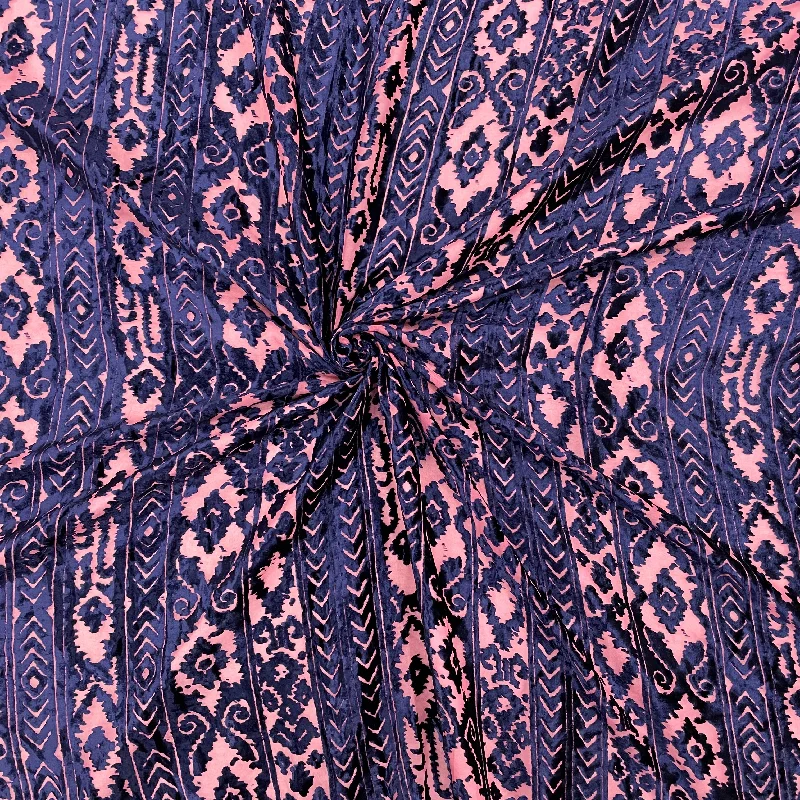 Pink & Blue Traditional Brasso Velvet Fabric