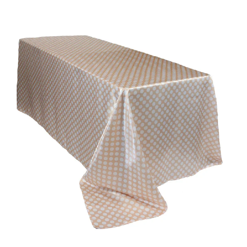 90 x 132 inch Satin Rectangular Tablecloth Peach and White Polka Dots