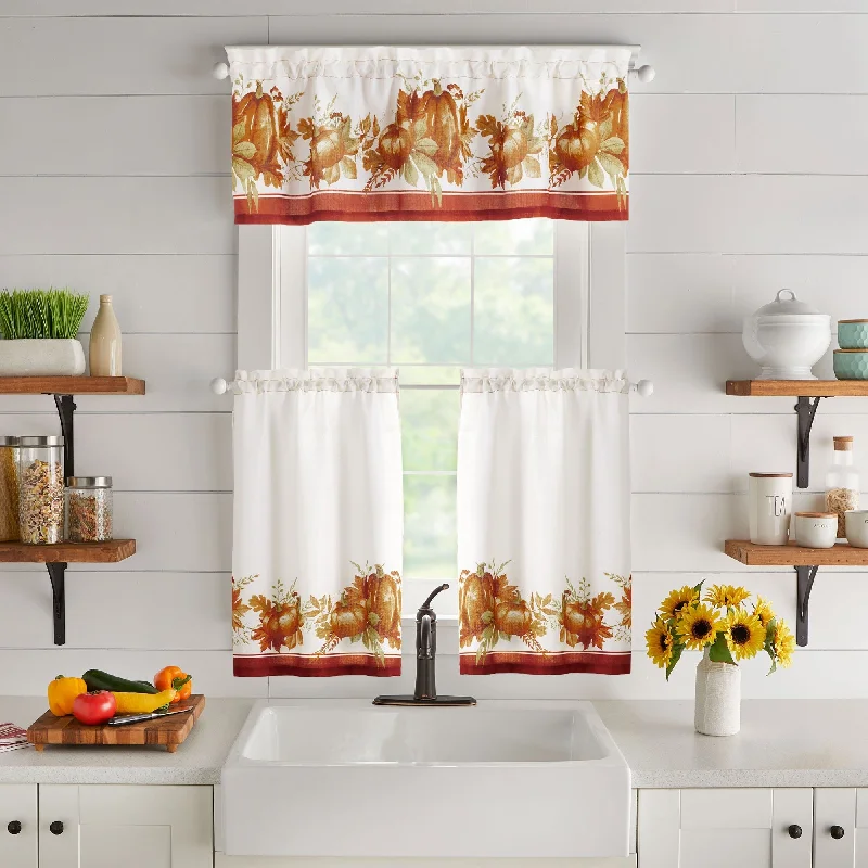 Autumn Pumpkin Grove Fall Kitchen Curtain Valance and Tier Set - 60x36