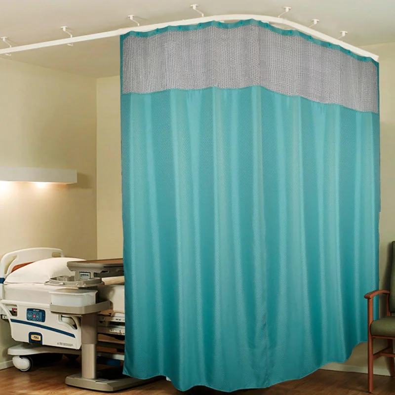 Hospital Partition Curtains, Clinic Curtains Size 12 FT W x 7 ft H, Channel Curtains with Net Fabric, 100% polyester 24 Rustfree Metal Eyelets 24 Plastic Hook, Dark Green Zig Zag, (12x7 FT, Pk of 1)