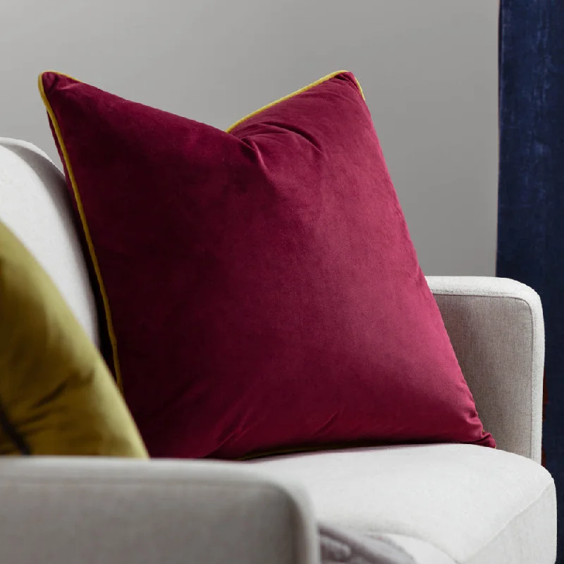 Meridian Velvet Cushion Maroon/Moss