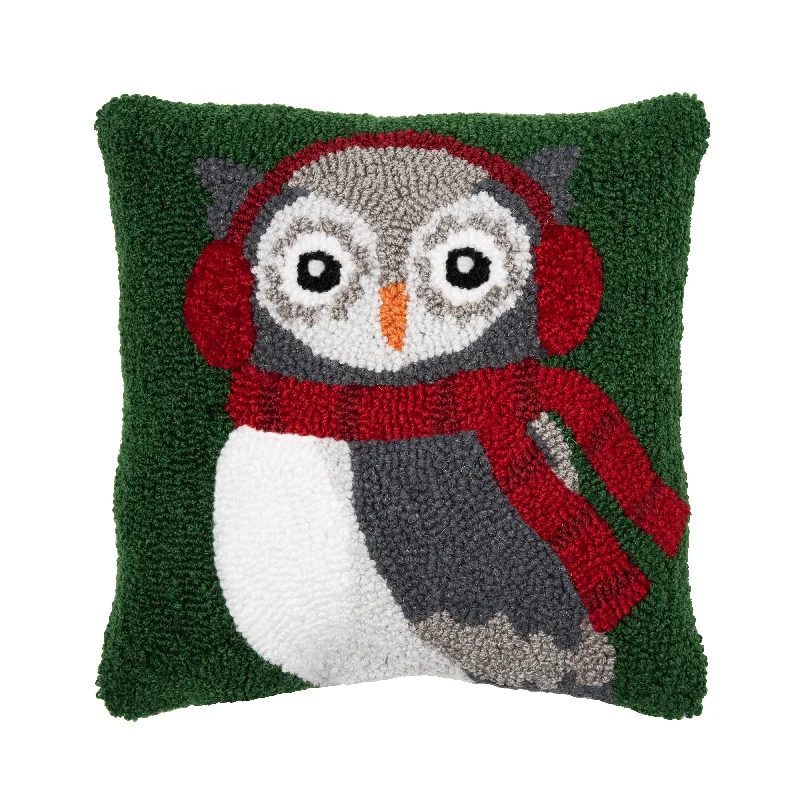 Winter Owl Hooked Pillow