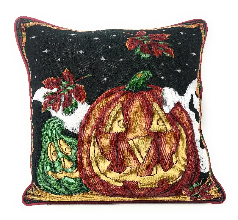 DaDa Bedding Halloween Pumpkins Throw Pillow Cover Tapestry Cases 16" x 16" (12914)