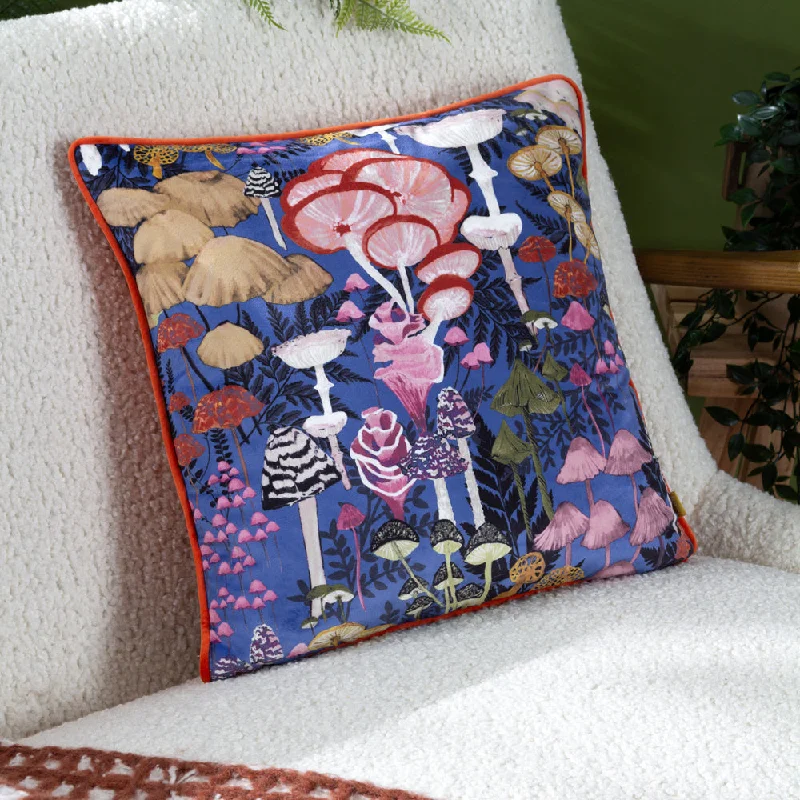 Amanita Mushroom Cushion Cobalt Blue