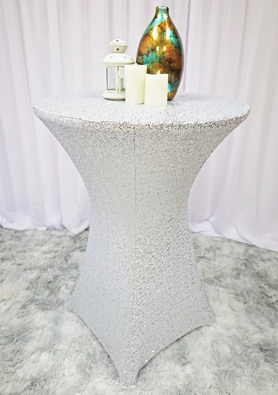 30"x42" Cocktail Sequin Spandex Table Cover - Platinum/Light Silver (1pc)