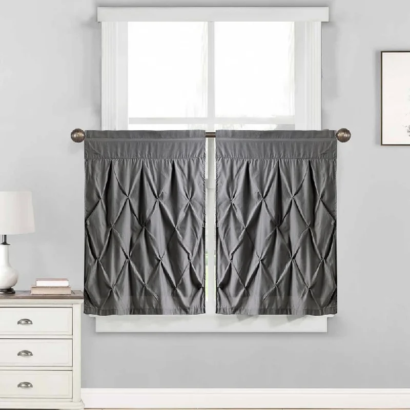 Hudson Pintuck Window Curtain Tier Pair (24"x30") Grey - 24 inch