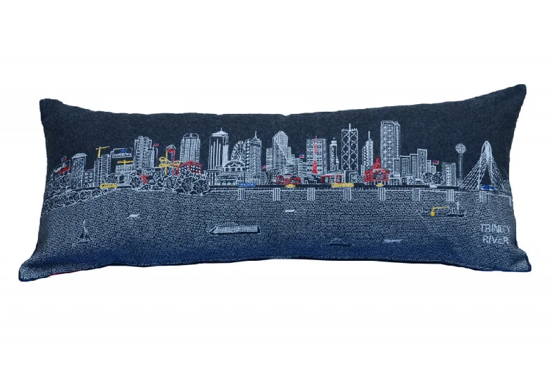 35" Black Dallas Nighttime Skyline Lumbar Decorative Pillow