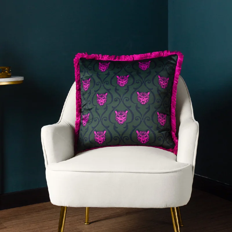 Lupita Fringed Cheetah Cushion Emerald/Pink