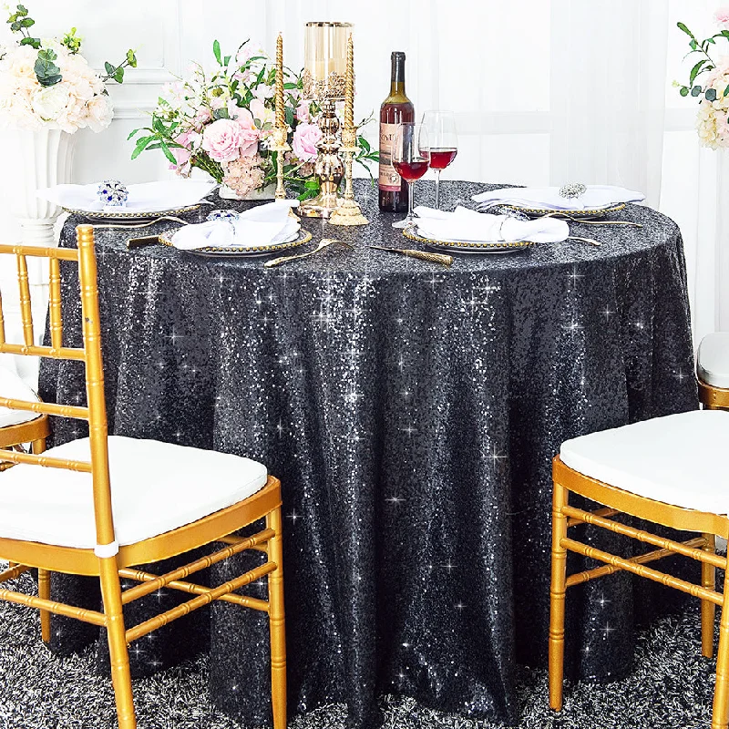 132" Round Sequin Taffeta Tablecloth - Pewter/Charcoal (1pc)