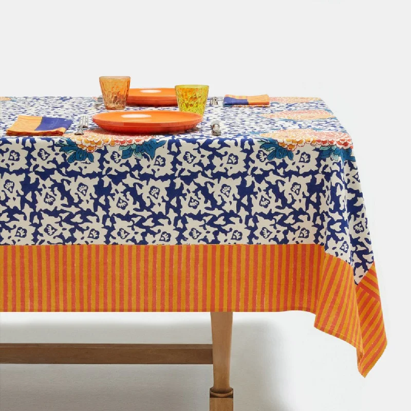 Corolla Blue Cotton Tablecloth in Square