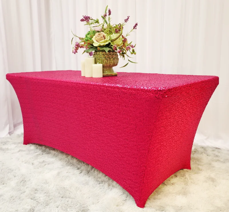 6 Ft Rectangular Sequin Spandex Table Cover - Fuchsia (1pc)