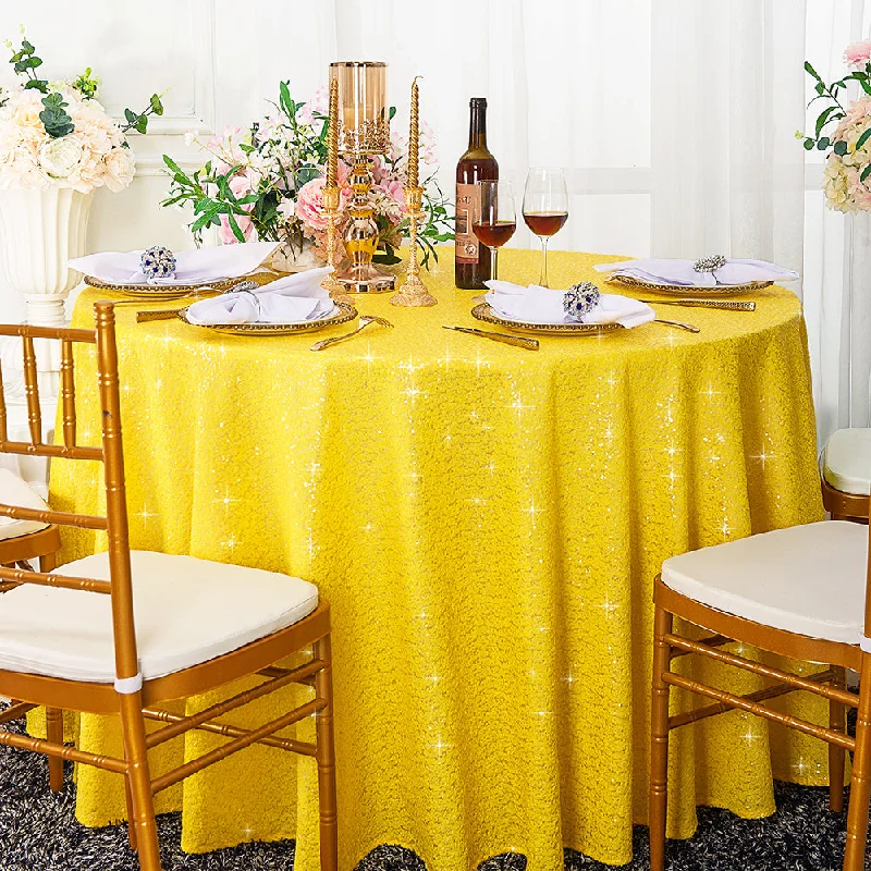 120" Seamless Round Sequin Taffeta Tablecloth - Canary Yellow (1pc)