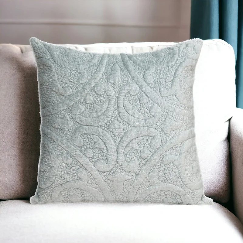 Gray Quilted Velvet Square Throw Pillow