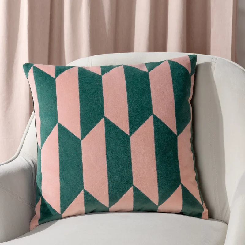 Kalho Geometric Velvet Cushion Pink/Green