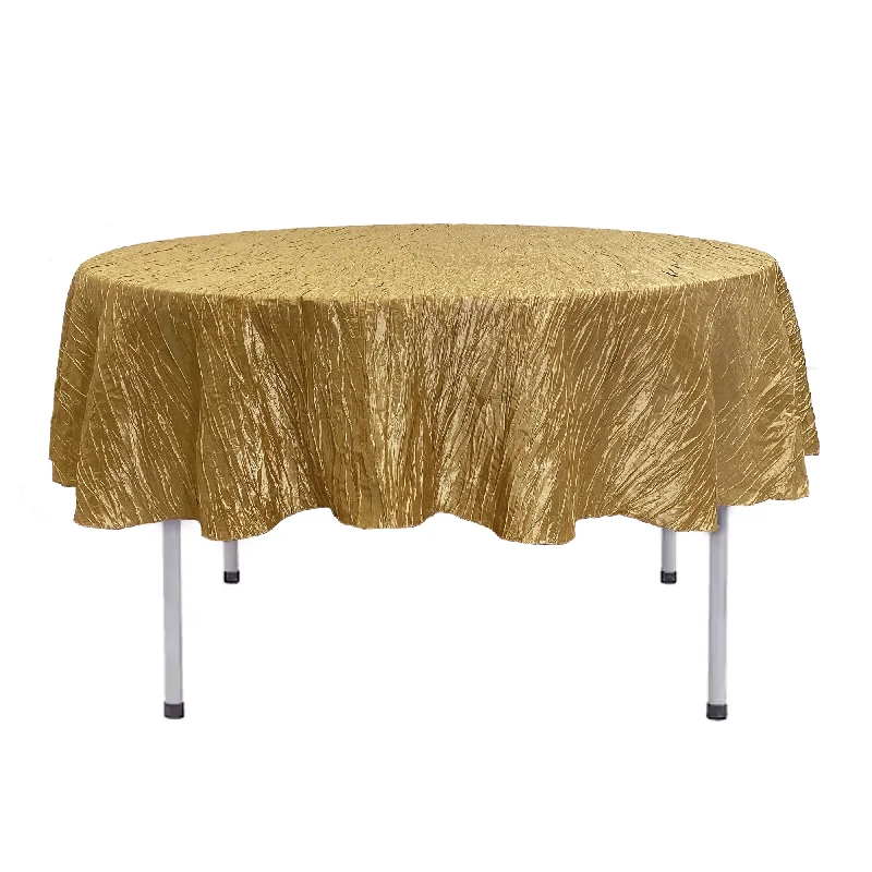 90 Inch Round Crinkle Taffeta Tablecloth Gold