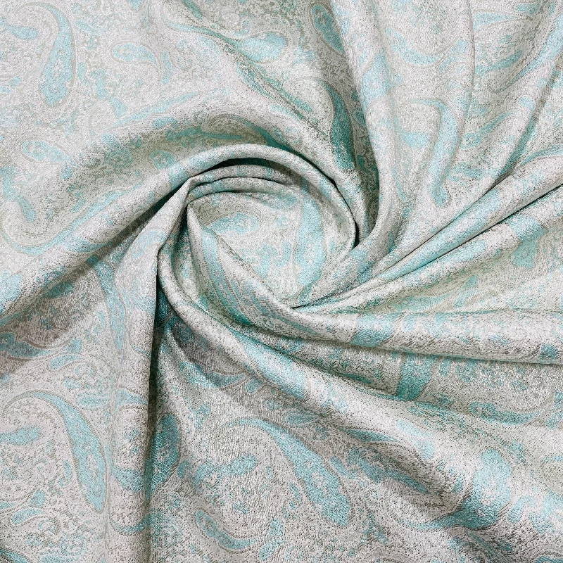 Off White & Sea Blue Paisley Brocade Jacquard Fabric