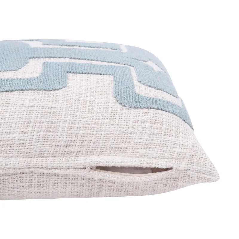 16" X 24" Light Blue And Ivory 100% Cotton Geometric Zippered Pillow