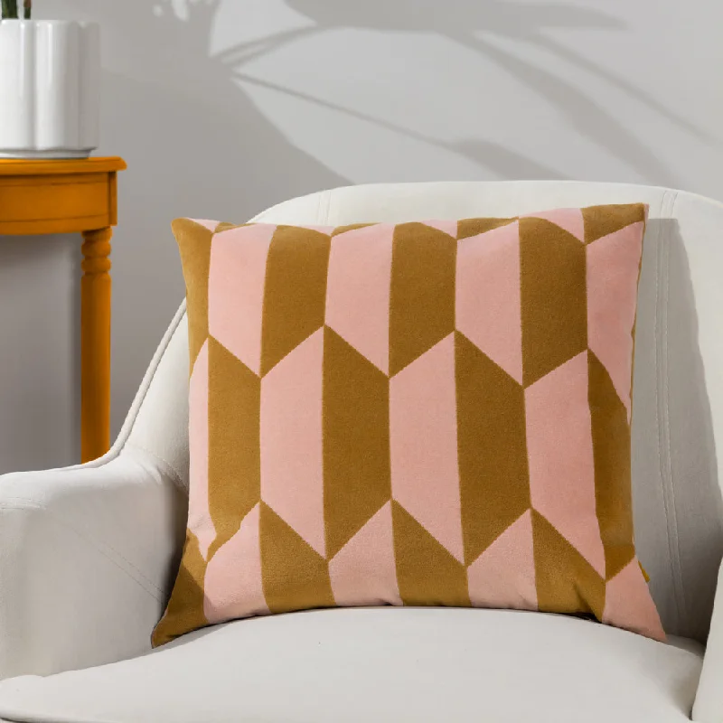 Kalho Geometric Velvet Cushion Pink/Ochre