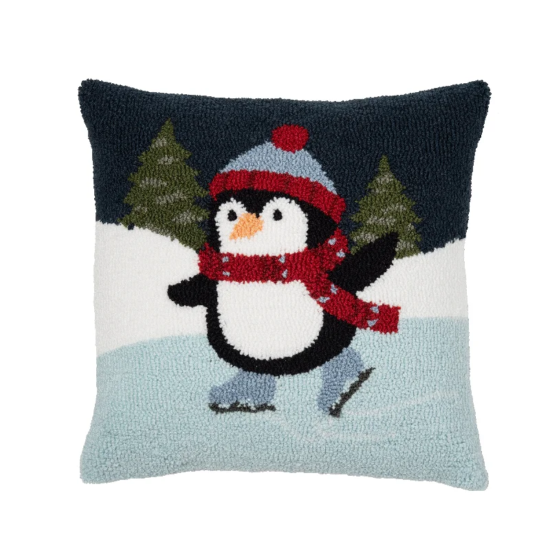 Skating Penguin Hooked Pillow