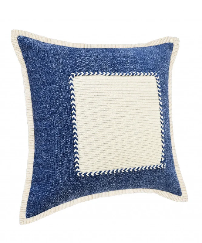 20" X 20" Navy And Cream 100% Cotton Zippered Pillow