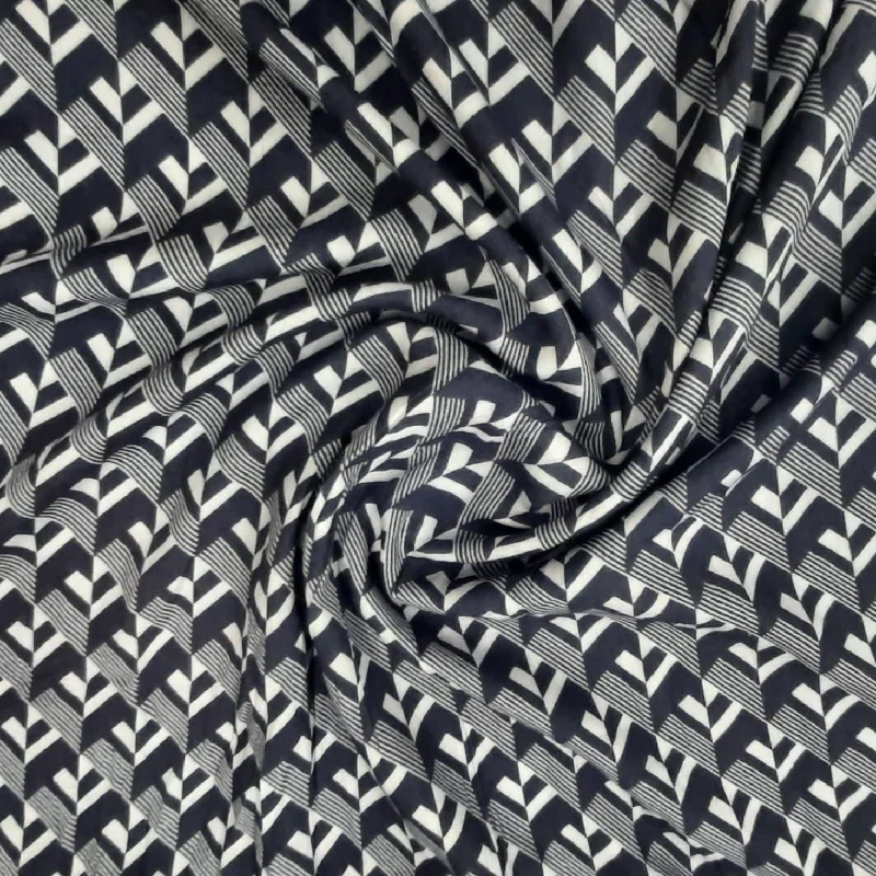 Navy Blue Geometrical Print Rayon Fabric