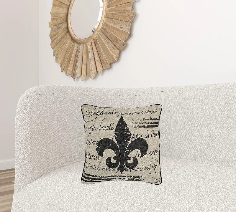 Tan Black Fleur De Lis Down Filled Throw Pillow