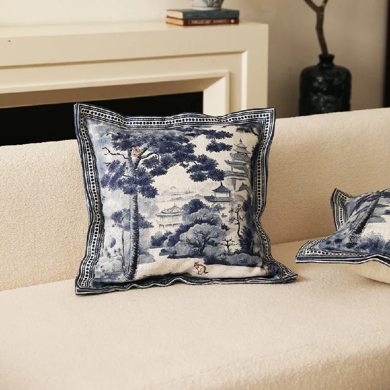 Ming Blue Forest Print Throw Pillow Cover