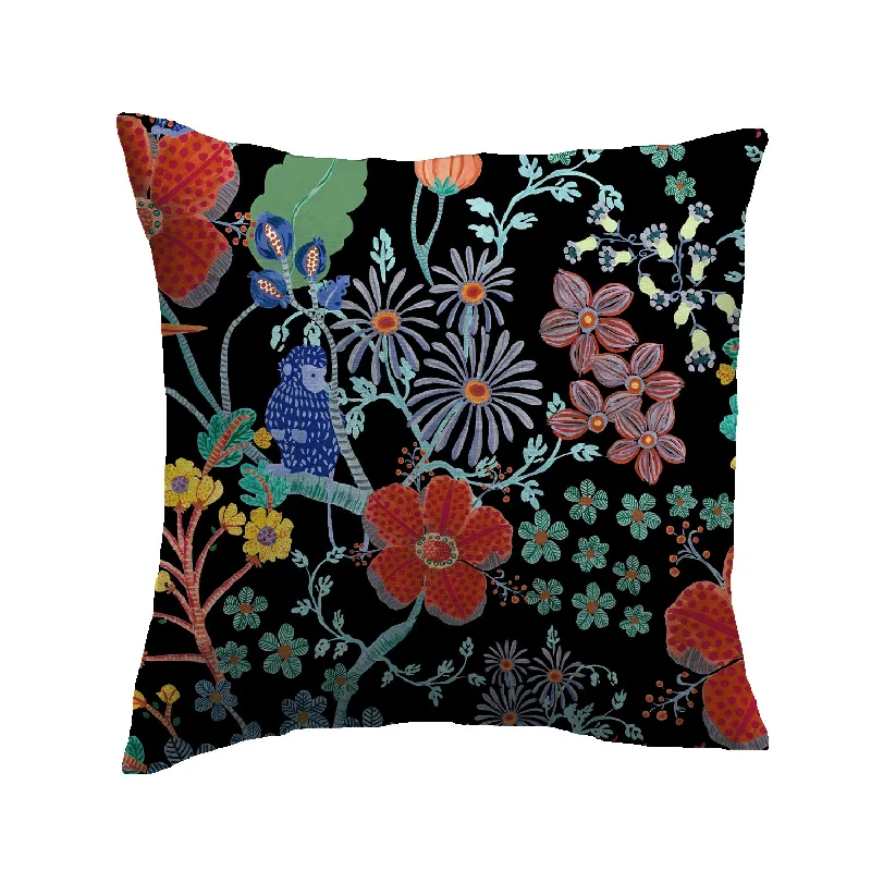 Monkey Garden Pillow - Black