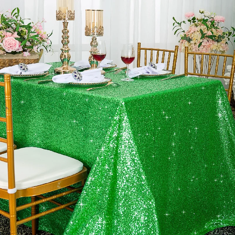 90"x156" Seamless Rectangular Sequin Taffeta Tablecloth - Emerald Green (1pc)