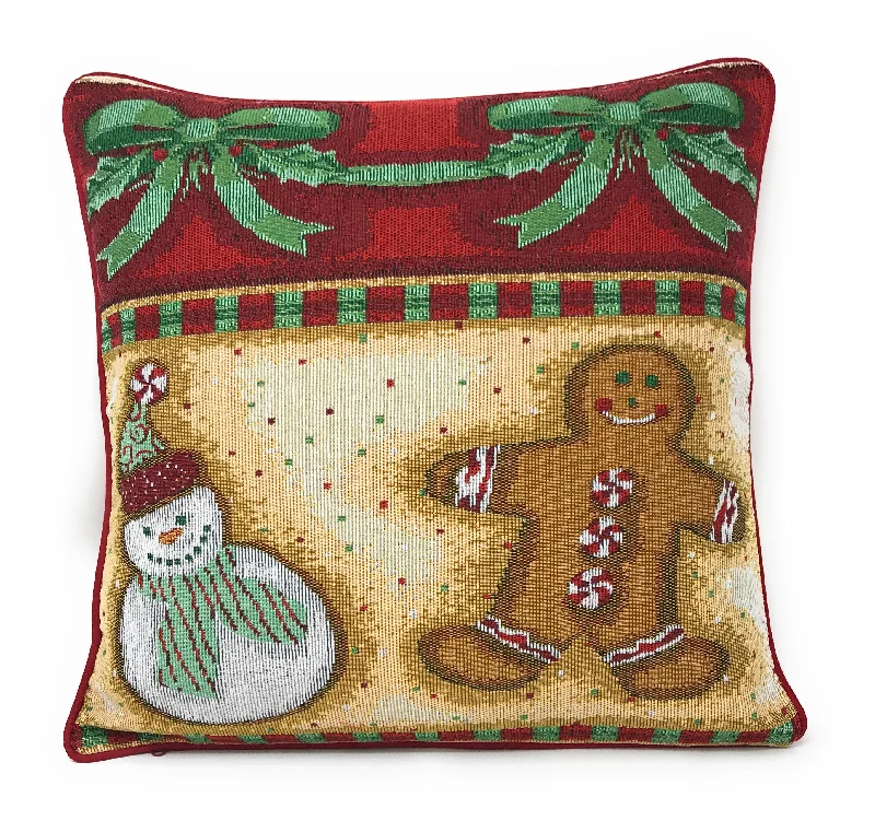 DaDa Bedding Gingerbread Snowman Woven Tapestry Throw Pillow Covers 16" x 16" (12917)