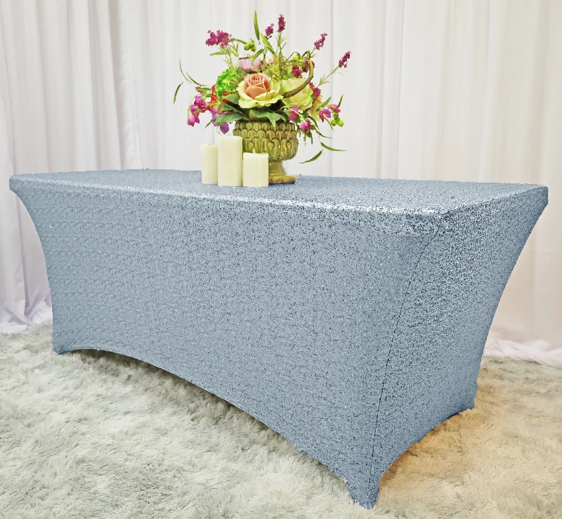 8 Ft Rectangular Sequin Spandex Table Cover - Dusty Blue (1pc)