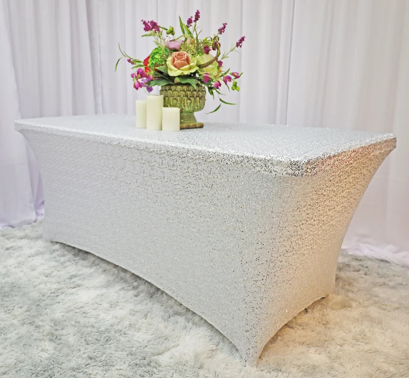 6 Ft Rectangular Sequin Spandex Table Cover - Platinum/Light Silver (1pc)