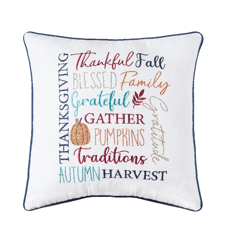 Fall Font Embroidered Pillow