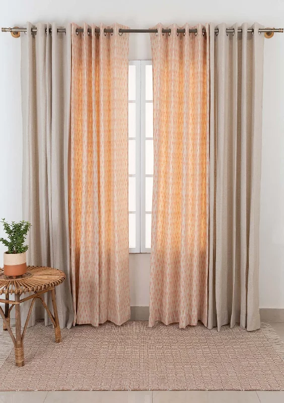 Chenab 100% Cotton Curtain with Solid Beige Linen Combo Cotton Curtain - Set of 4 - Beige and Blush