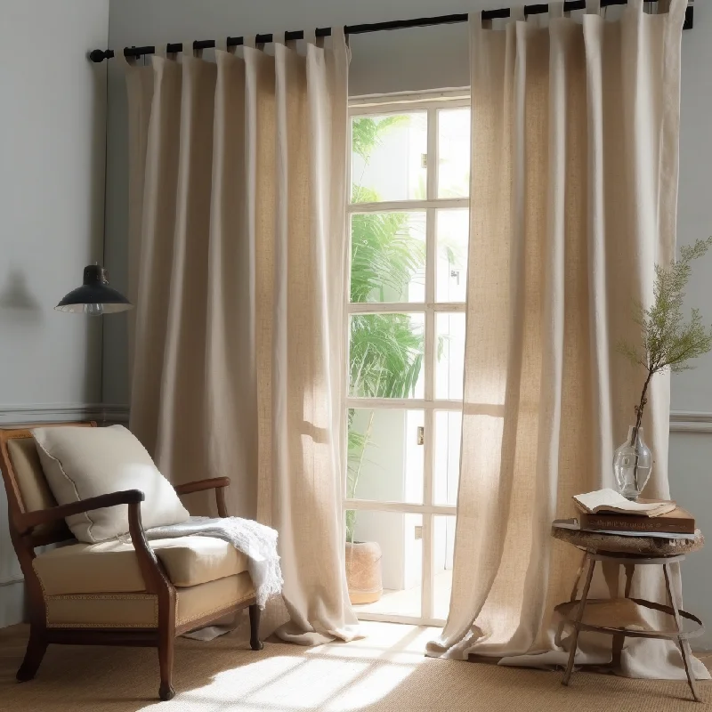 Linen Tab Top Curtains Panel with Custom Lining: Blackout, Cotton, or Without Lining - Sold Individually