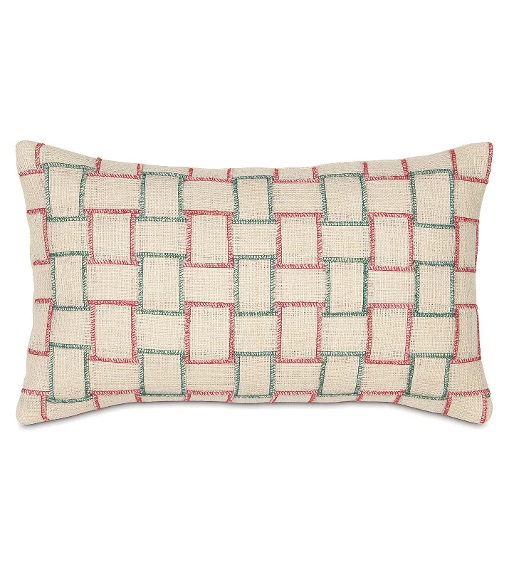 Holiday Woven Plaid Jute Lumbar Pillow Cover 13x22