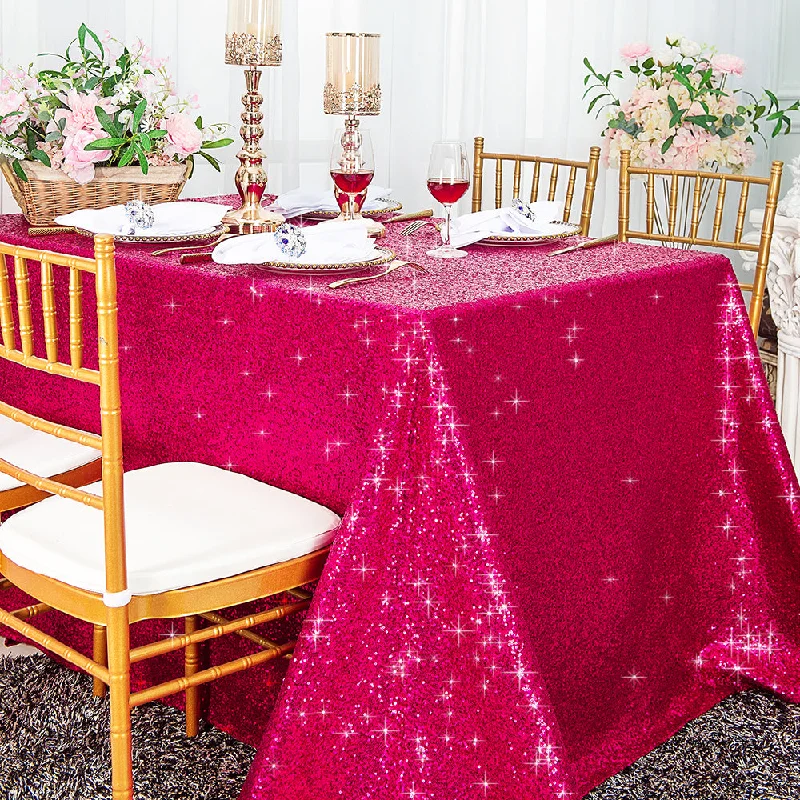 90"x156" Seamless Rectangular Sequin Taffeta Tablecloth - Fuchsia (1pc)