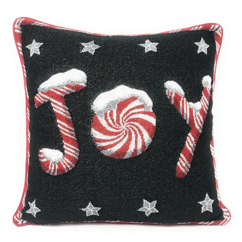 DaDa Bedding Peppermint Joy Stars Red Black Tapestry Throw Pillow Cover - 16” x 16” (12904)