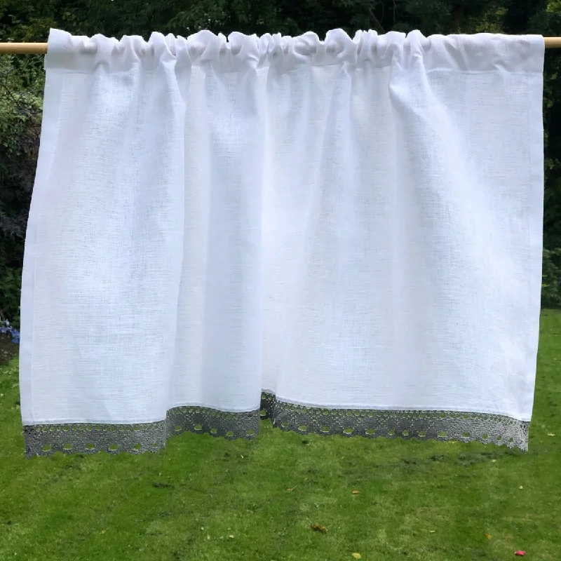 Sankey White Linen Grey Lace Valance Curtain