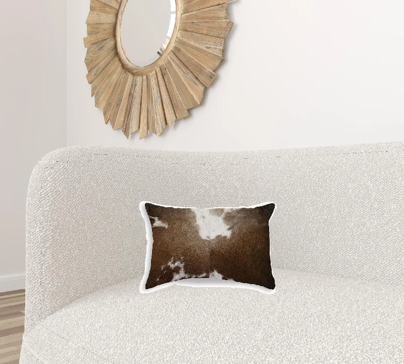 12" X 20" X 5" Chocolate And White Torino Kobe Cowhide  Pillow