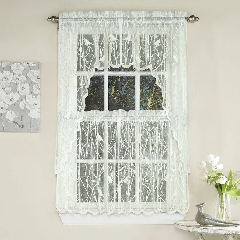 Ivory Knit Lace Bird Motif Window Treatments