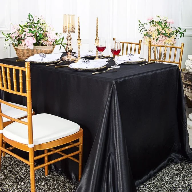 72"x120" Seamless Rectangular Satin Tablecloth - Black (1pc)