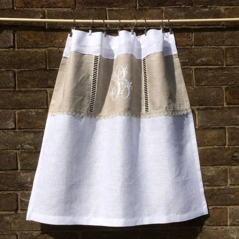 Lymm Linen Lace Window Curtain with  French Monogram