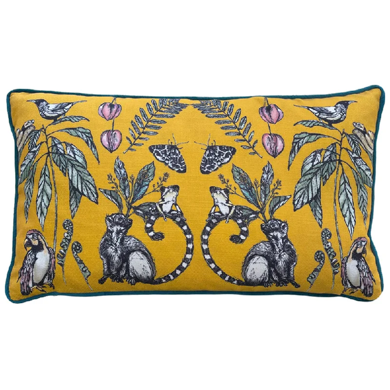 Wild Mirrored Creatures Cushion Yellow