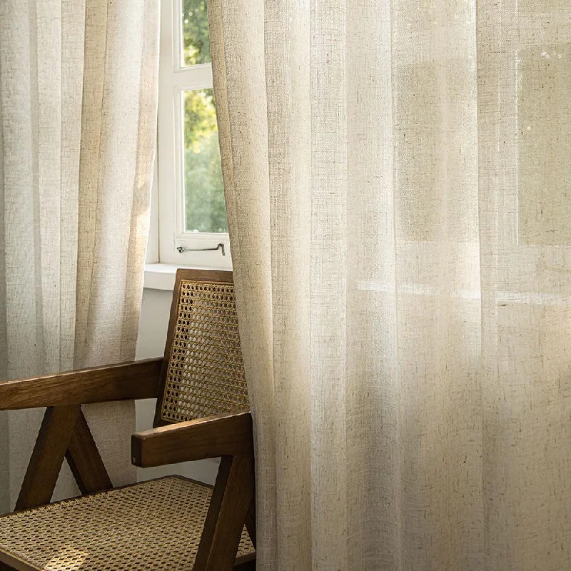 Herb-Lin Beige Linen Sheer Custom Curtains