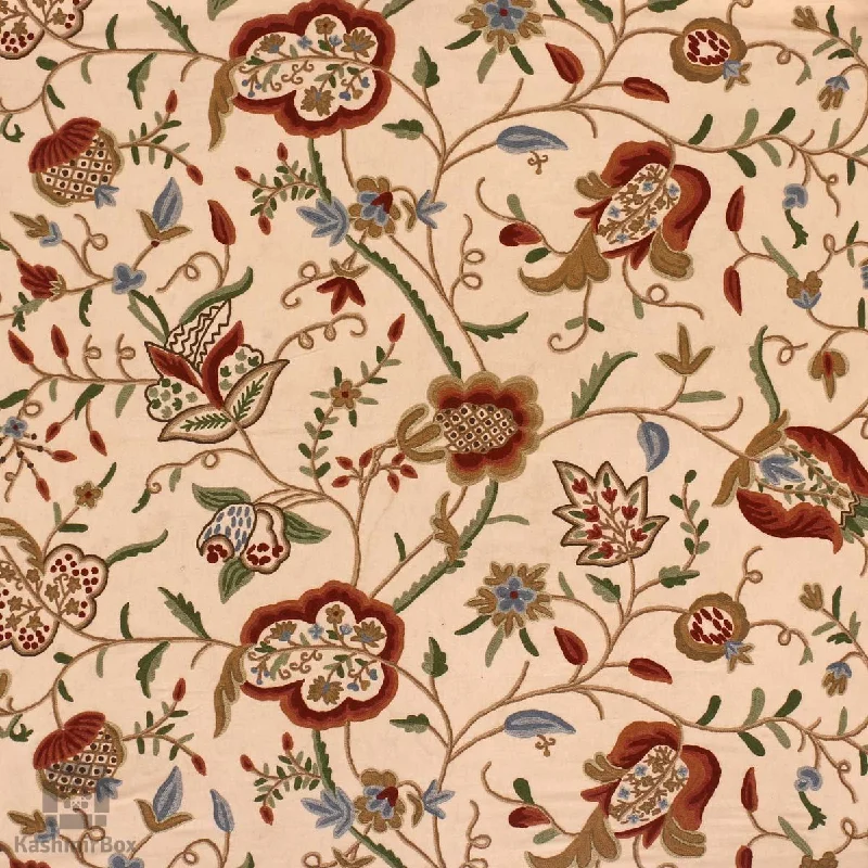 Beige Brazen Flower Crewel Embroidered Curtain