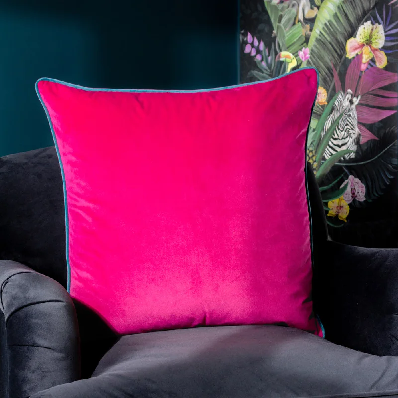 Meridian Velvet Cushion Raspberry/Teal