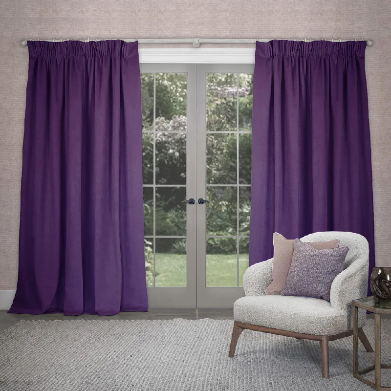 Cube Velvet Pencil Pleat Curtains Plum