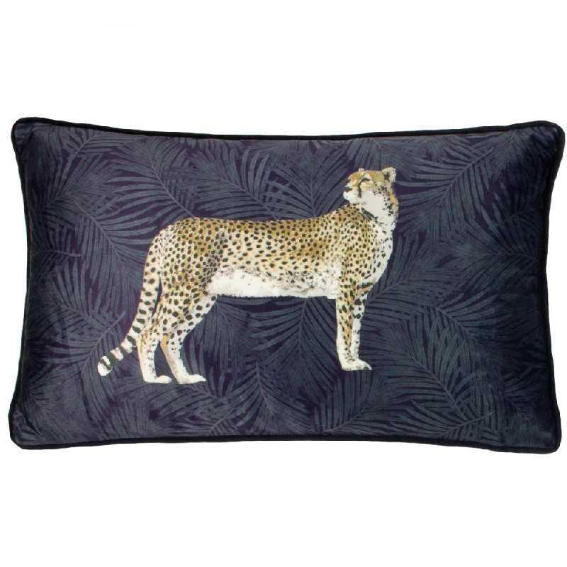 Cheetah Forest Velvet Cushion Navy